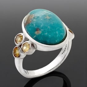 Campo Frio Turquoise & Citrine SS Ring - Size 7