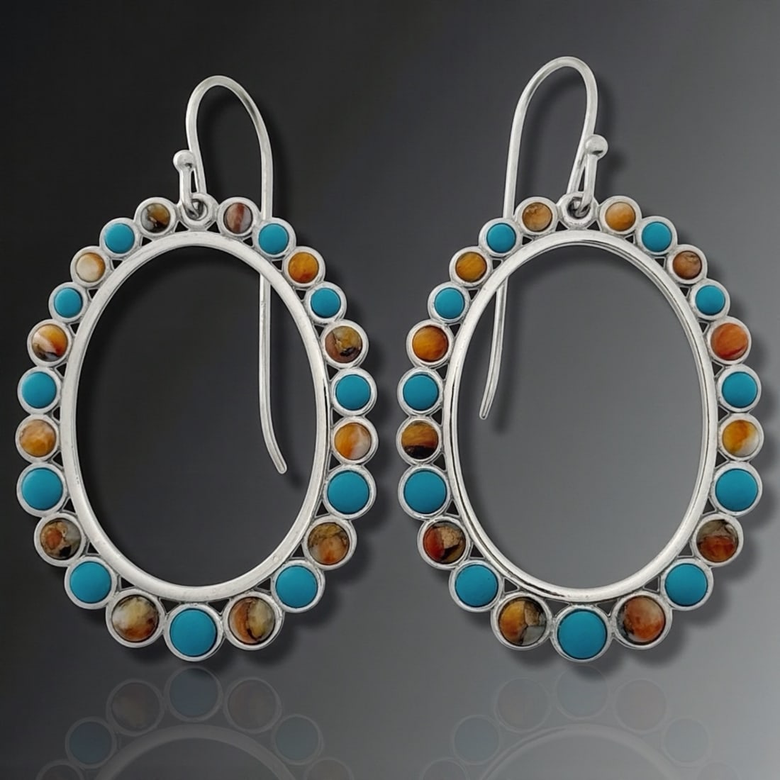 Spiney Oyster & Turquoise Large Oval Frame Hoop Silver Earrings (1 of 1)