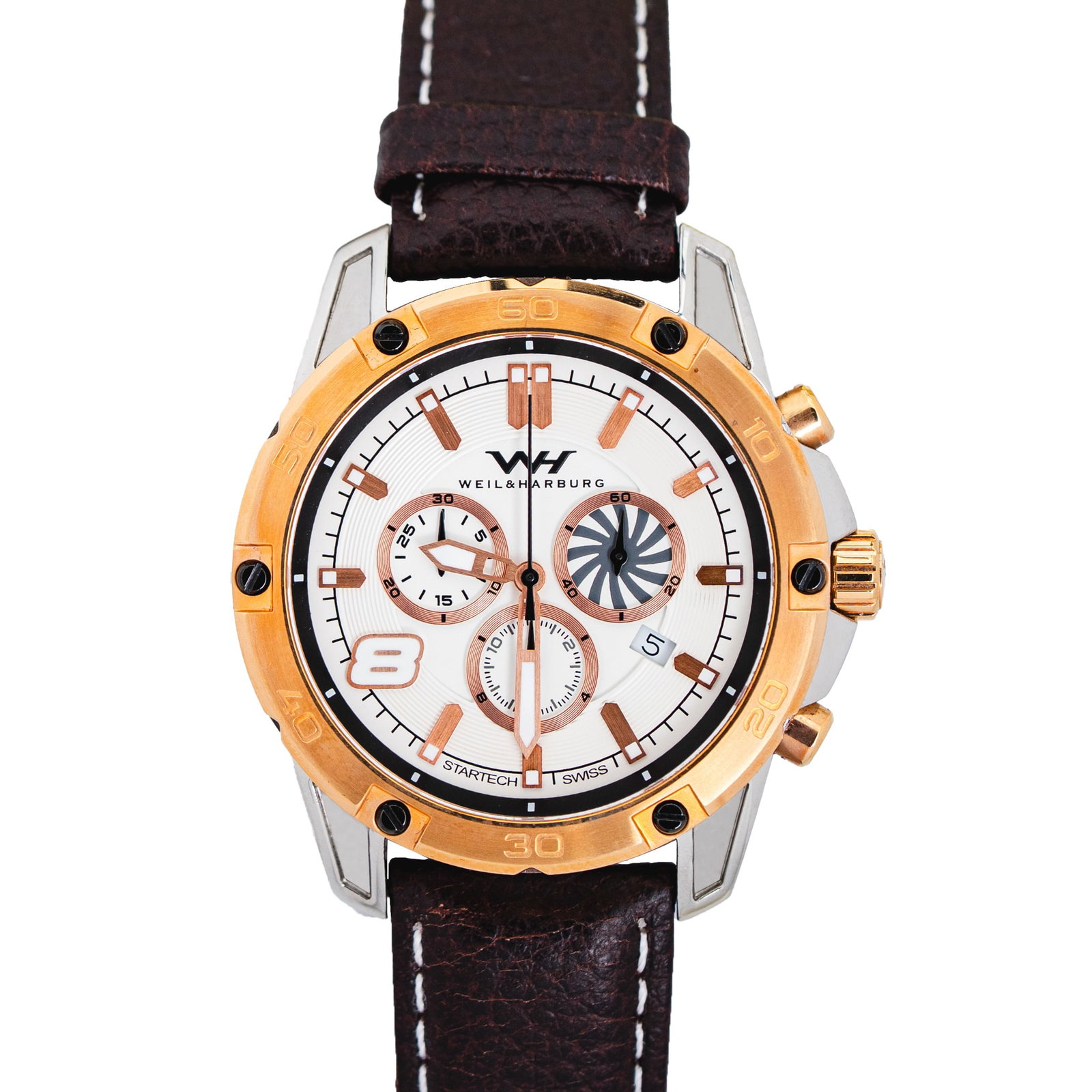 Weil & Harburg Swiss Chronograph Watch – Swiss Precision: The Weil & Harburg Chronograph Watch combines classic sophistication with dependable Swiss movement, offering both style and precision. Crafted in all stainless steel, this timepiece features a goldto