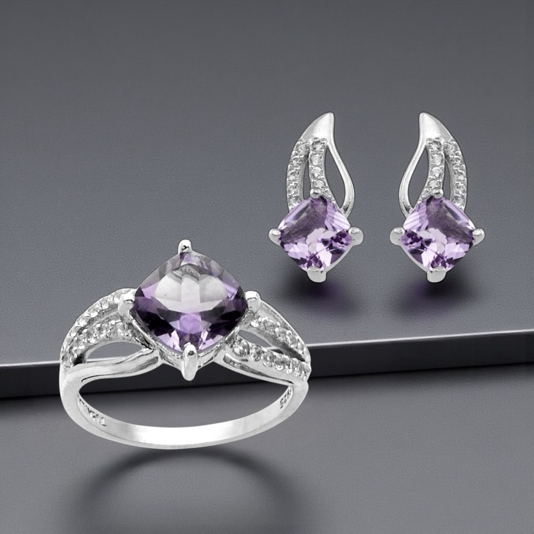 Amethyst & White Topaz Sterling Silver Jewelry Set (1 of 1)
