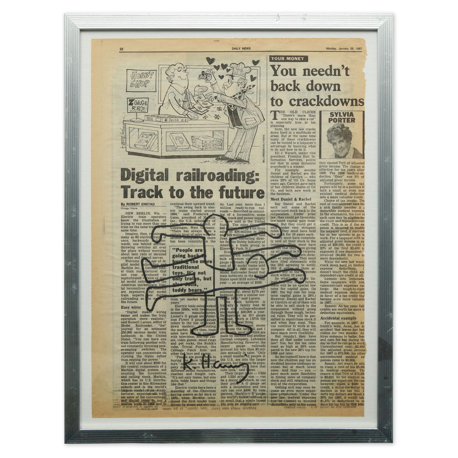 Rare Keith Haring Newspaper Art – Dynamic Dual Figures Artwork: Title: Rare Keith Haring Newspaper Art – Dynamic Dual Figures Artwork Description: We are delighted to offer an extraordinary piece of art history: an original newspaper page from the New York Daily