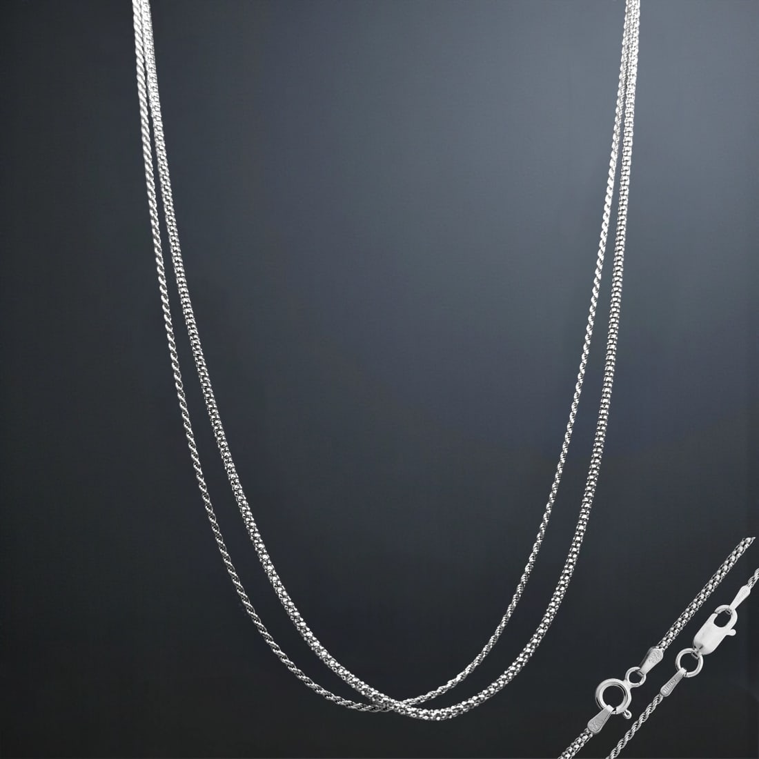 Set of 2 Sterling Silver Chains: Rope Chain & Popcorn Chain (1 of 2)