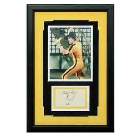 Bruce Lee Signed Document Cut with Drawing and "Kato"