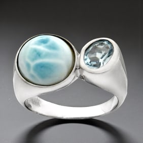 Larimar & Sky Blue Topaz Sterling Silver Ring - Size 7.25