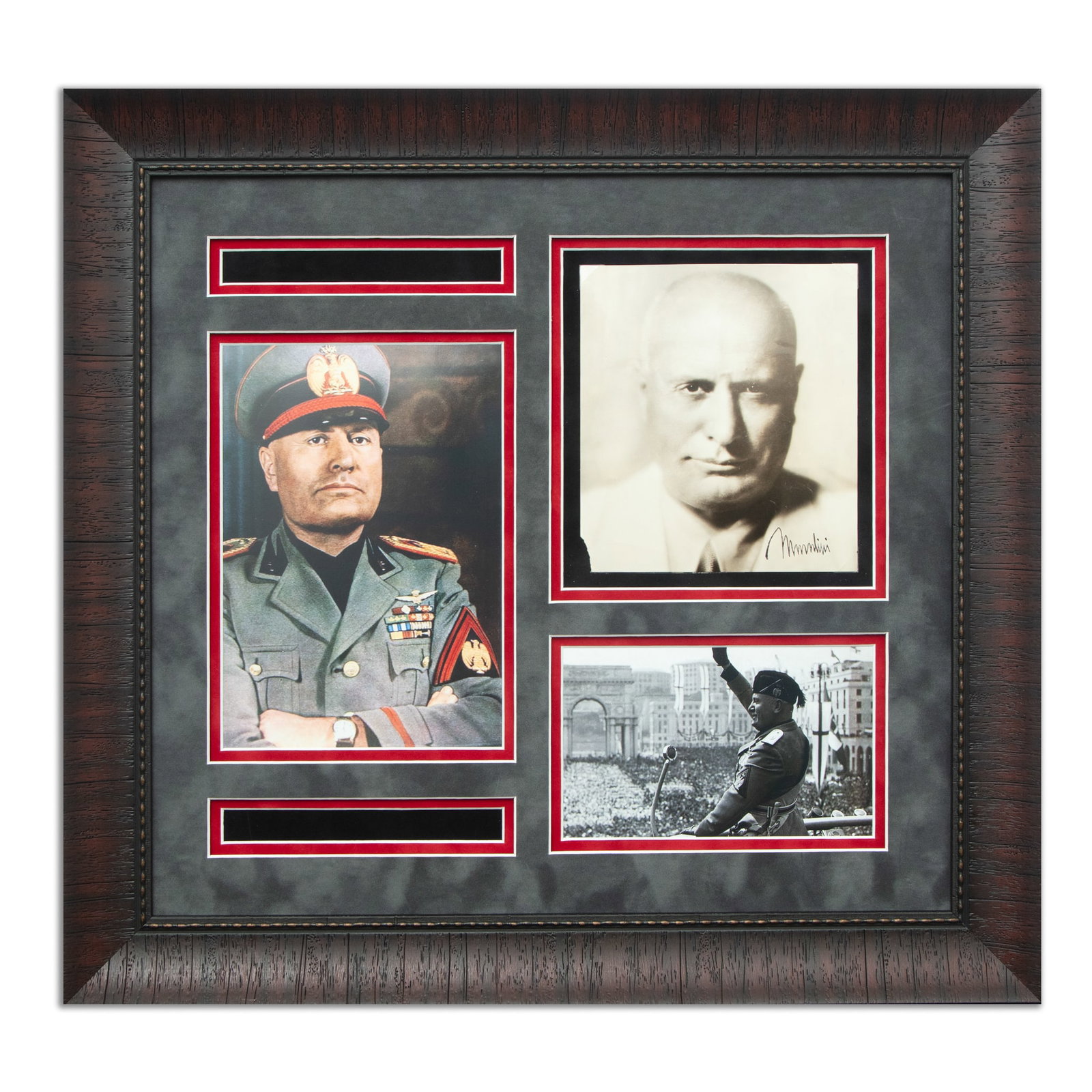 Benito Mussolini Signed Black and White Photograph — Exclusive 1935 Headshot by Ralph Oggiano: Title: Forensically Authenticated Benito Mussolini Signed Black and White Photograph — Exclusive 1935 Headshot by Ralph Oggiano Photograph Details: Size: 8 x 7.5 inches Image: Formal headshot portra