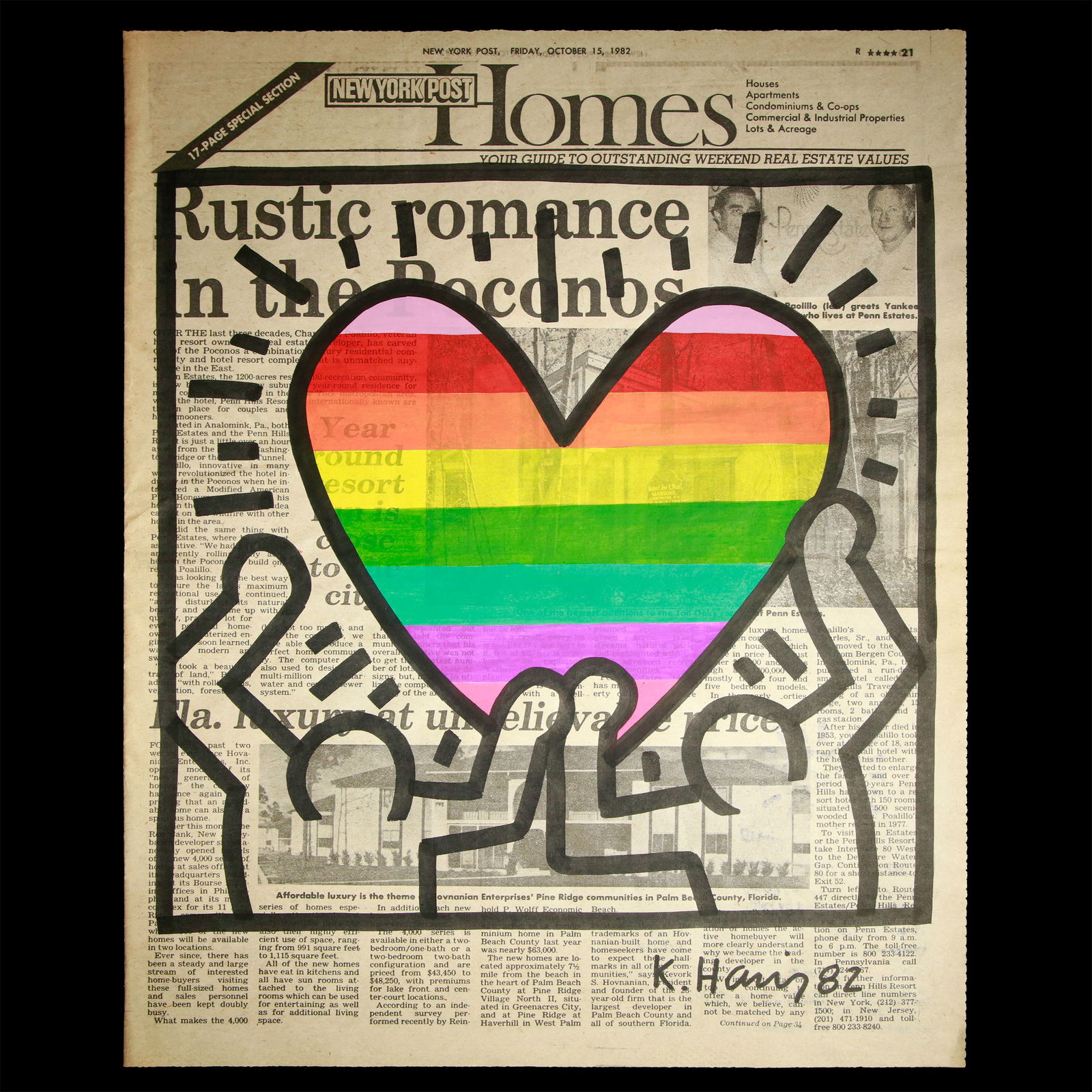 Keith Haring Newspaper Marker Art: A Tribute to Love and Inclusivity (1 of 4)