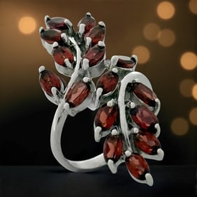 Garnet Sterling Silver Marquise-Shape Garnet Statement Ring