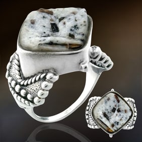 Bold & Earthy Rough Cut Druzy Sterling Silver Ring - Size 9