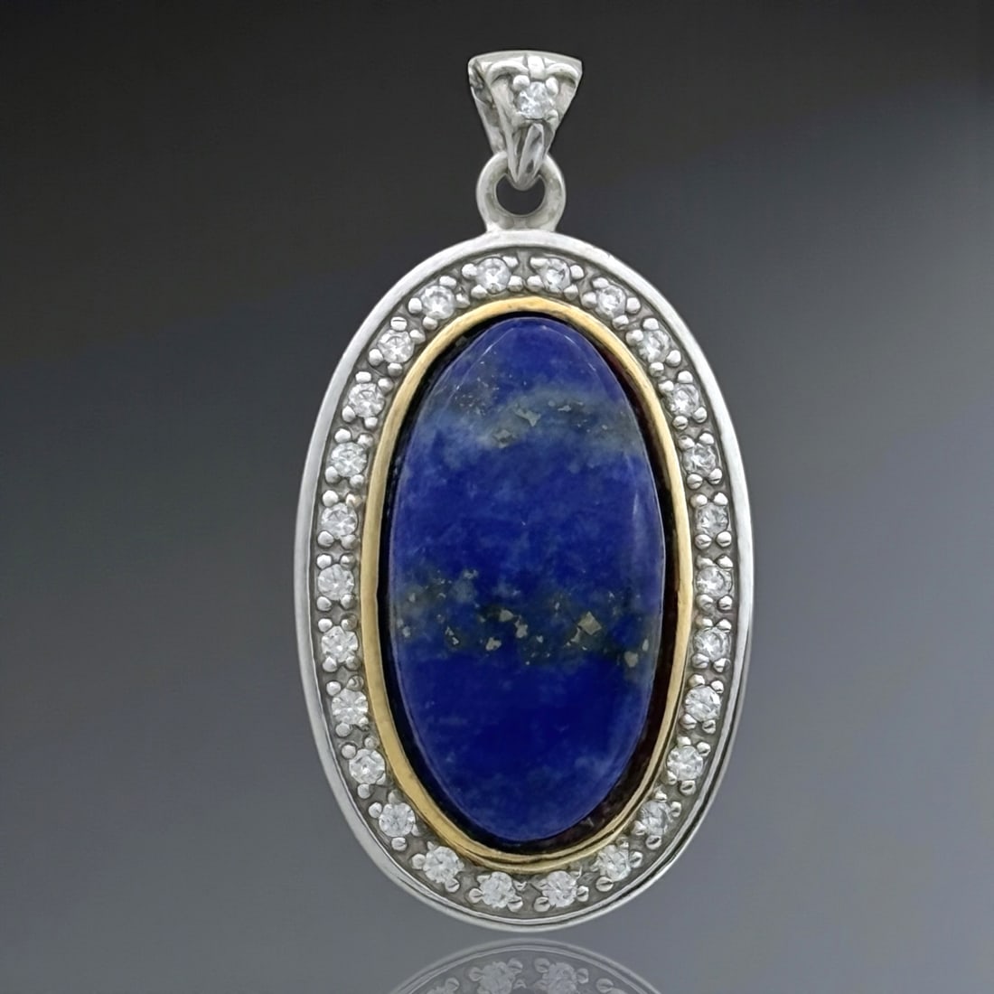 14K & Silver Large Oval Lapis Lazuli & White Topaz Pendant (1 of 1)