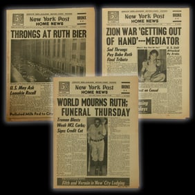 Rare New York Post - Home News Collection on Babe Ruth's Passing, August 1948.