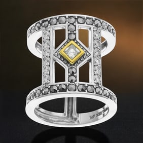 Bold Modern Openwork Design Sterling Silver Wide Band SZ 7