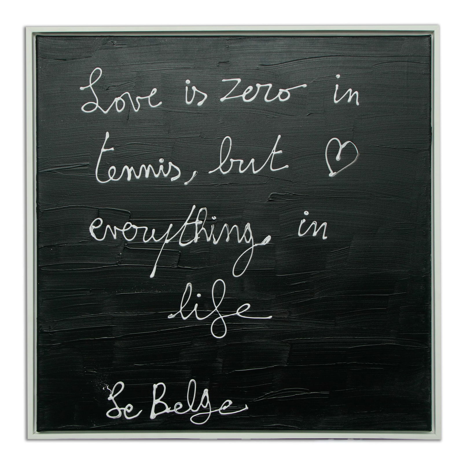 Love is Zero - A Unique Painting by Le Belge, Framed: Title: "Love is Zero" - A Unique Painting by Le Belge, Framed. Description: We are thrilled to present a captivating piece by the elusive contemporary artist known as "Le Belge." This minimalist yet