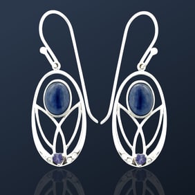 Art Nouveau Kyanite & Iolite Sterling Silver Dangle Earrings