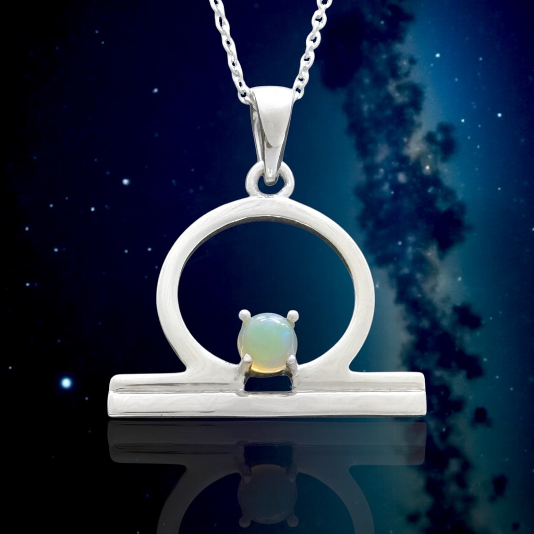 Sterling Silver Opal LIBRA Zodiac Pendant with Chain  (1 of 1)