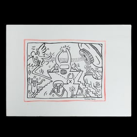 Keith Haring Marker on Heavy Grade Paper – Angelic and Extraterrestrial Motif