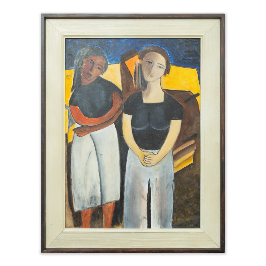 Ram Kumar (1924-2018) - "Dual Portrait under Blue Sky", 1954: Title: Ram Kumar (1924-2018) - "Dual Portrait under Blue Sky", 1954 Details: Medium: Oil on canvas - Dimensions: Artwork - 28 inches x 20 inches; Framed - 34 inches x 26 inches - Signature: Signed "RA