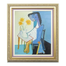 Angel Botello (Misattributed as Bottelo) - "Woman and Sunflowers"