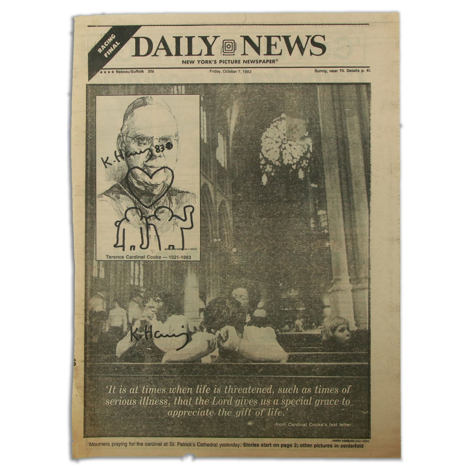 Keith Haring Newspaper Art, "Embrace of Love" October 7, 1983 (1 of 7)