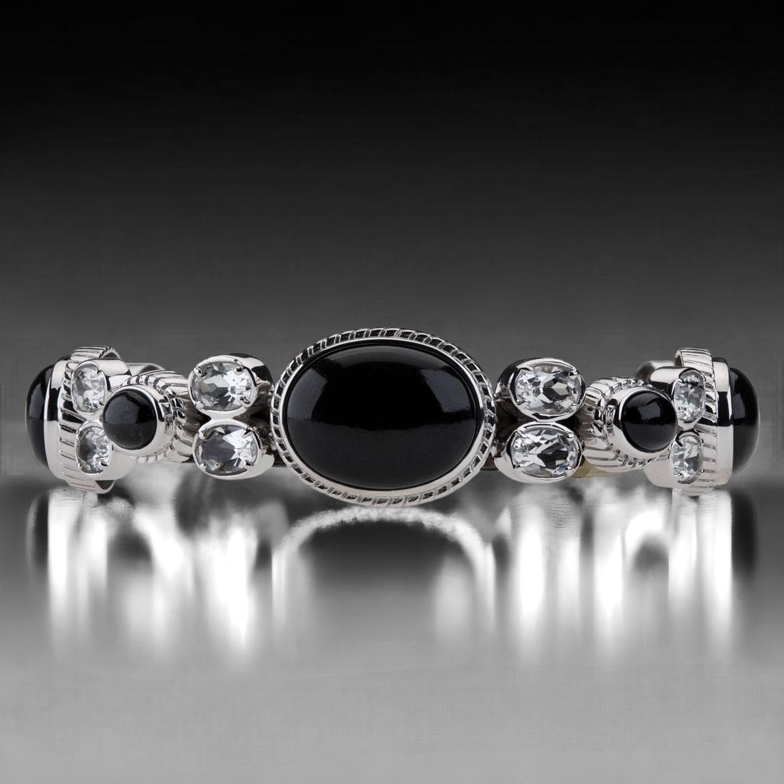 Colorado Black Moonstone Silver Bracelet with White Topaz - 7.5" (1 of 1)