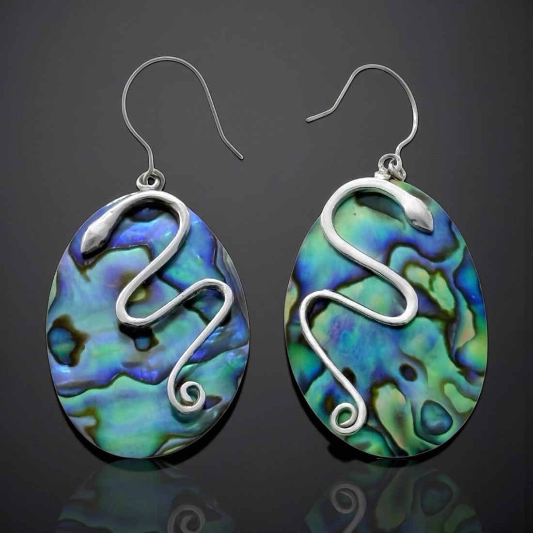 Sophisticated Snake design Abalone Earrings in Sterling Silver (1 of 1)