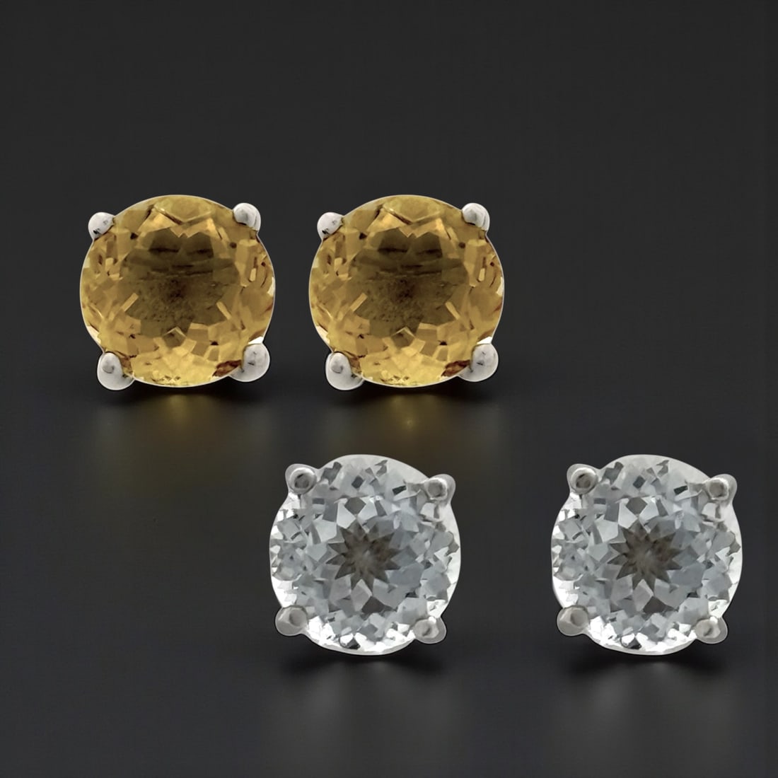 Sterling Silver 8 mm White Topaz and Citrine Stud Earrings Combo Set (1 of 1)