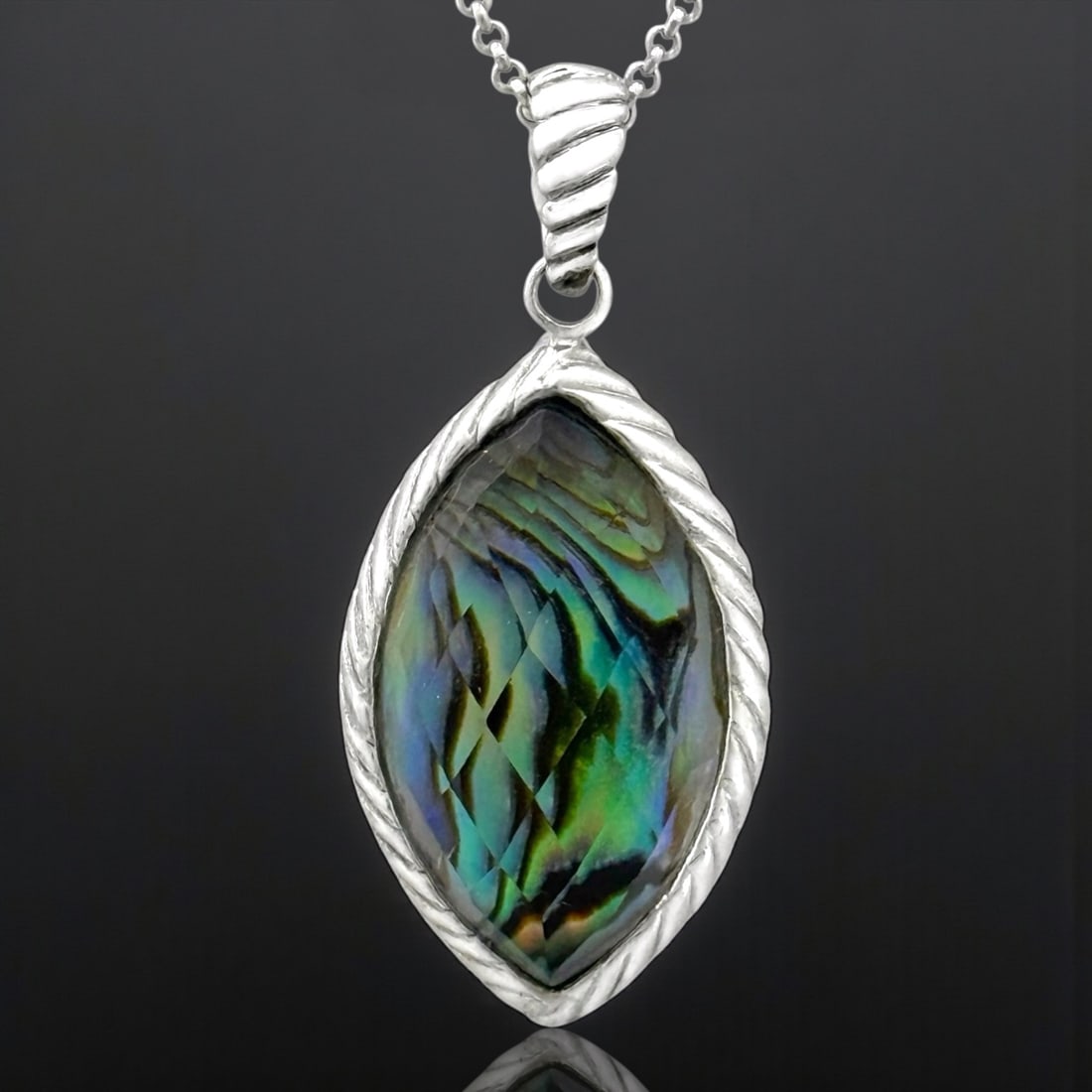 Cable design Iridescent Marquise Shape Abalone Pendant w/chain (1 of 1)