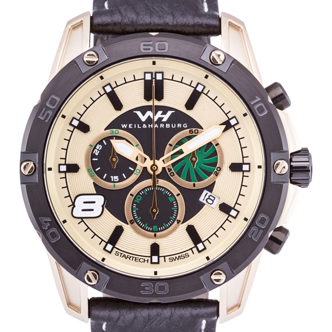 Weil & Harburg Huxley Chronograph Mens Watch: 44mm Case, Swiss Movement, Water resistant 100 meters