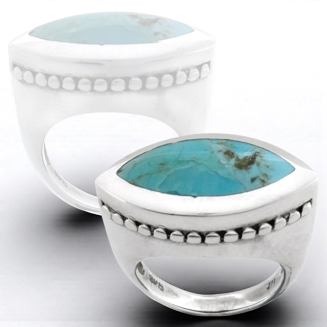 Native American Design Marquise Shape Sterling Silver Turquoise Ring SZ5 (1 of 1)