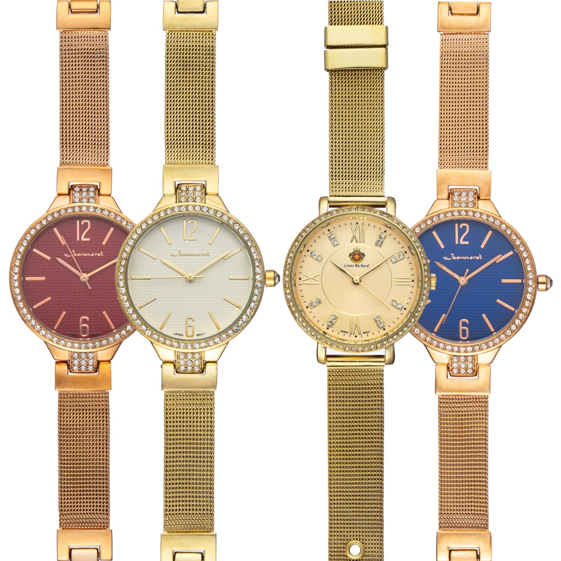 Set of 4 Ladies Watches: Crystal Bezels with Goldtone Mesh Straps (1 of 1)