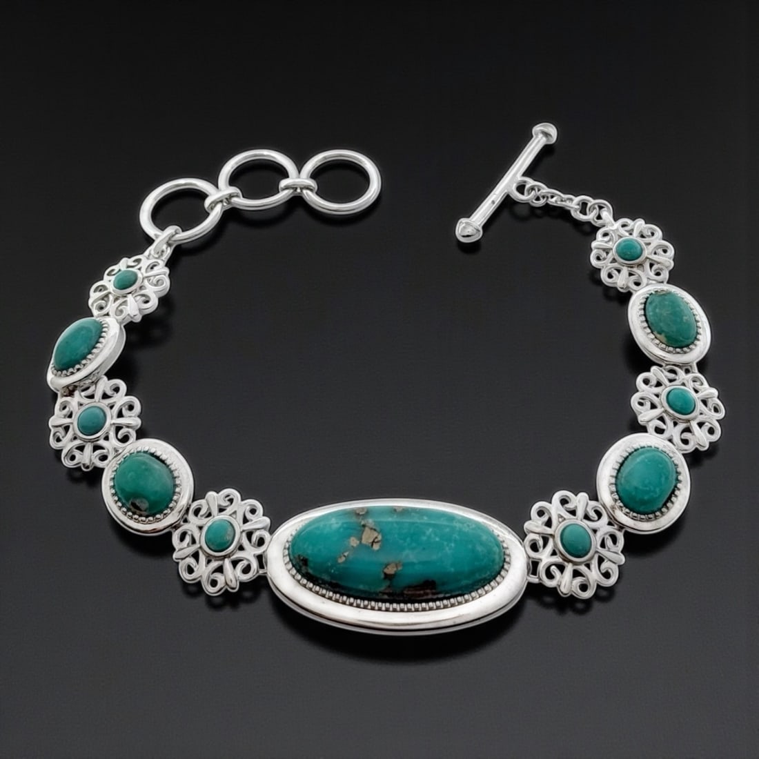 Southwest Campo Frio Turquoise Bracelet Sterling Silver 8" (1 of 1)