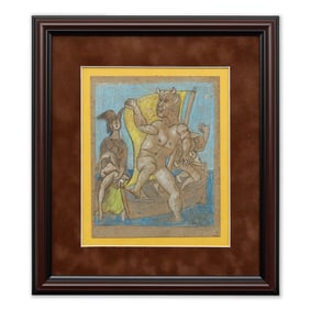 Pablo Picasso – Mixed Media on Board Faun and Winged Woman with Boat (after)