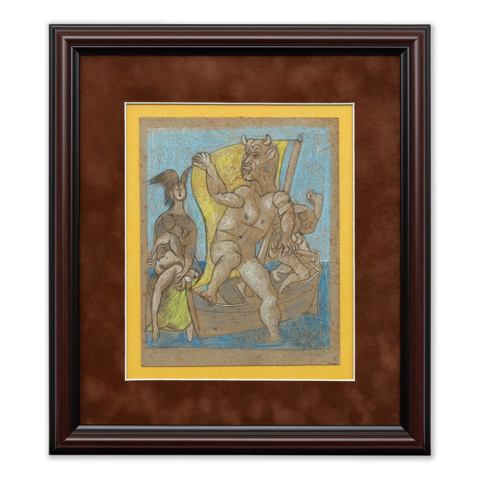 Pablo Picasso  – Mixed Media on Board Faun and Winged Woman with Boat (after) (1 of 5)