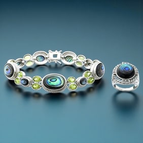 Sterling Silver Iridescent Abalone Bracelet & Ring Collection