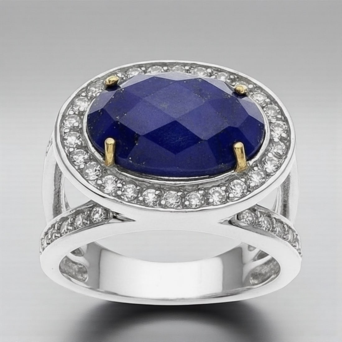 Lapis & White Topaz Silver Ring with 14K gold accents - Size 8 (1 of 1)