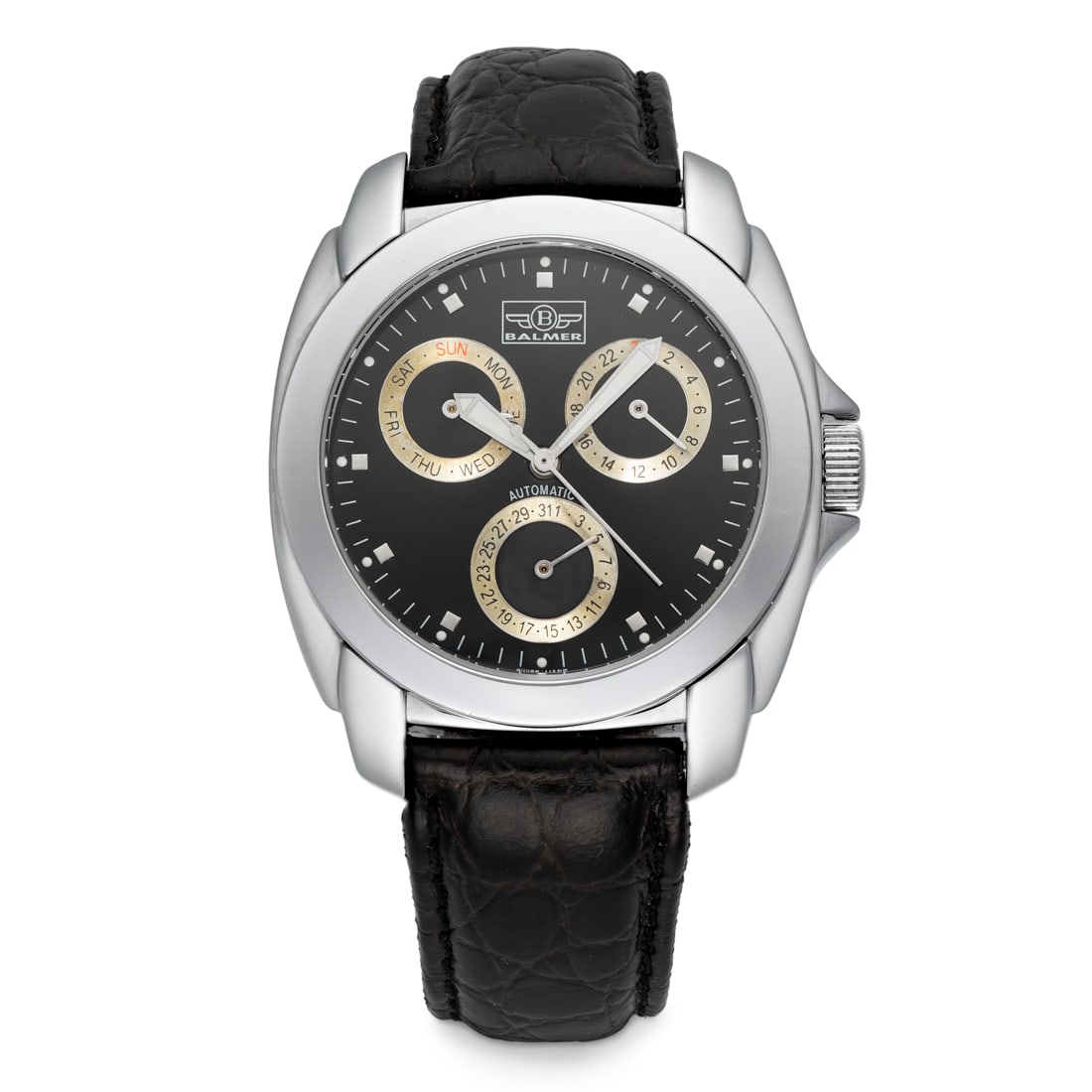 Balmer Vintage Swiss Made Complicated Automatic Watch: We are proud to present a masterpiece of horological artistry: the Balmer Swiss-Made Automatic Watch. Preserved in pristine new old stock condition, this extraordinary timepiece, with its 45 mm stainl