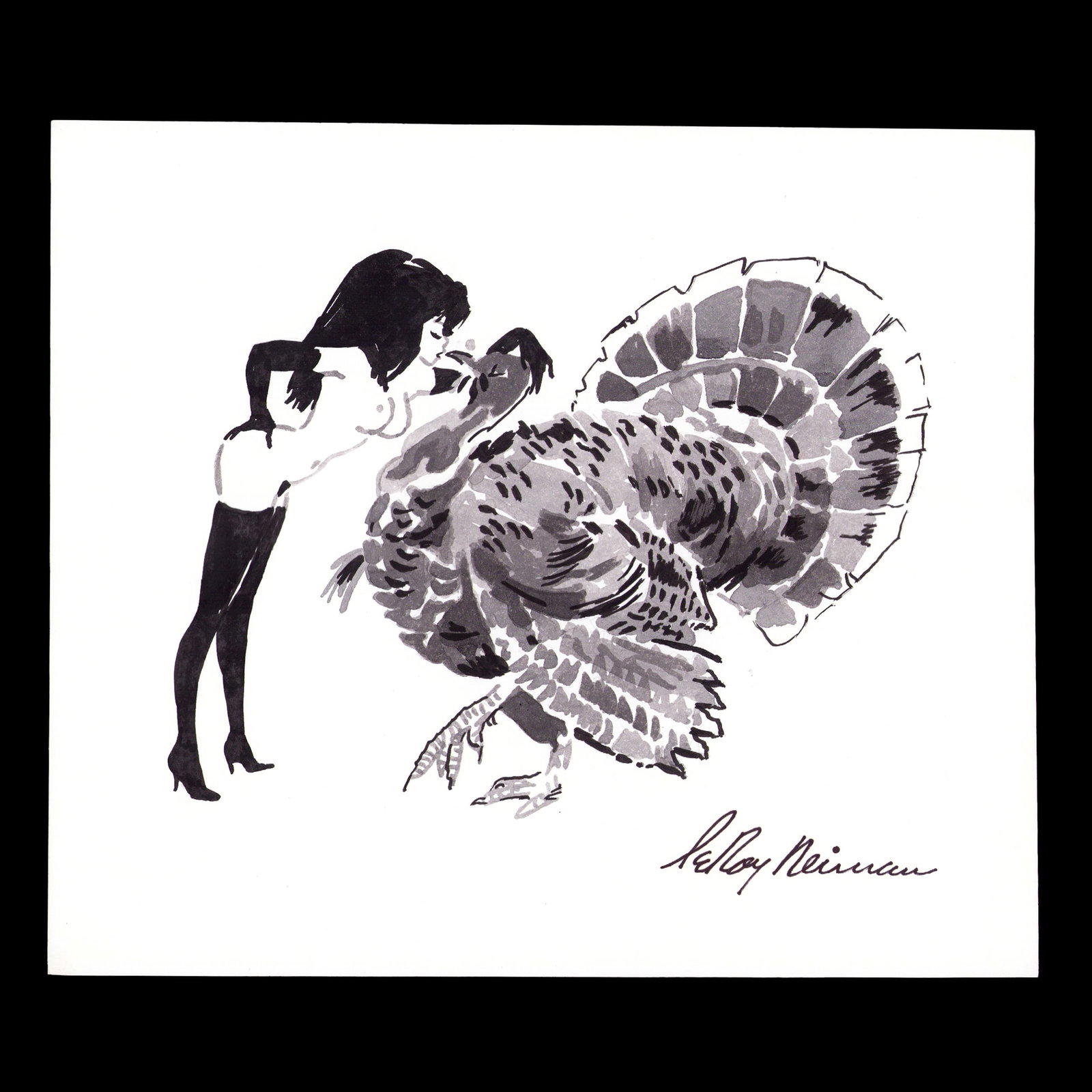 LeRoy Neiman – Drawing on Paper (after): LeRoy Neiman (Attributed/After) – Drawing on Paper Artwork Details: Black-and-white drawing on paper – 9.5 x 11 in. – Signed “LeRoy Neiman” lower right – Verso stamped with LeRoy Neima
