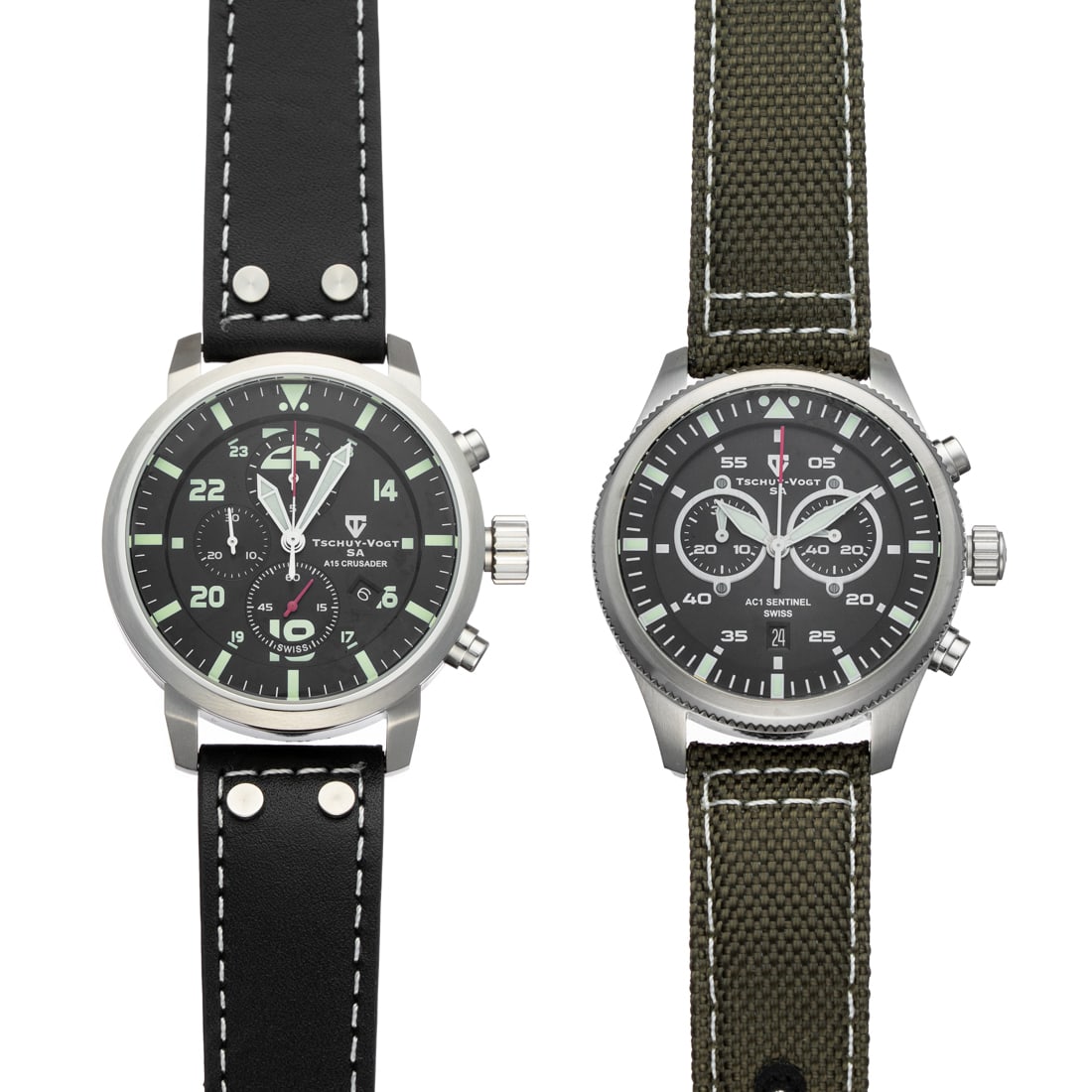 Set of 2 Tschuy-Vogt Swiss Chronograph Watches (1 of 1)