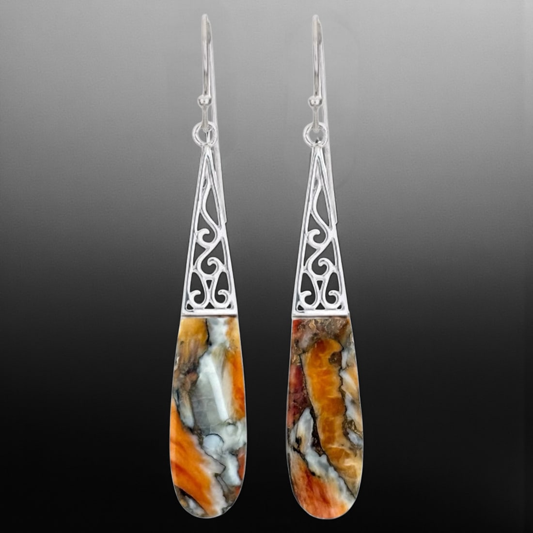 Spiny Oyster Elongated Drop Sterling Silver Earrings (1 of 1)