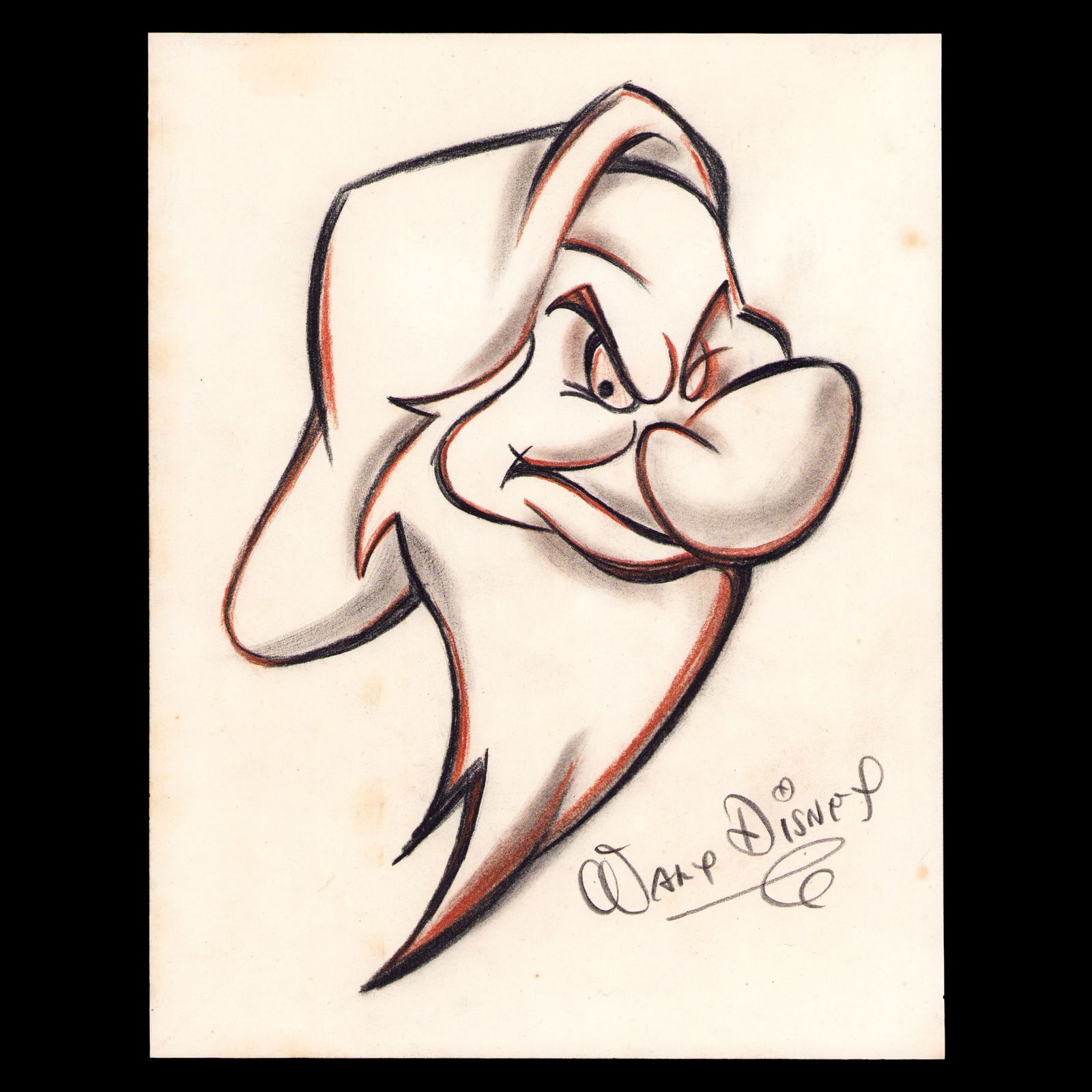Walt Disney – Mixed Media Drawing on Paper of Grumpy from Snow White (1 of 4)