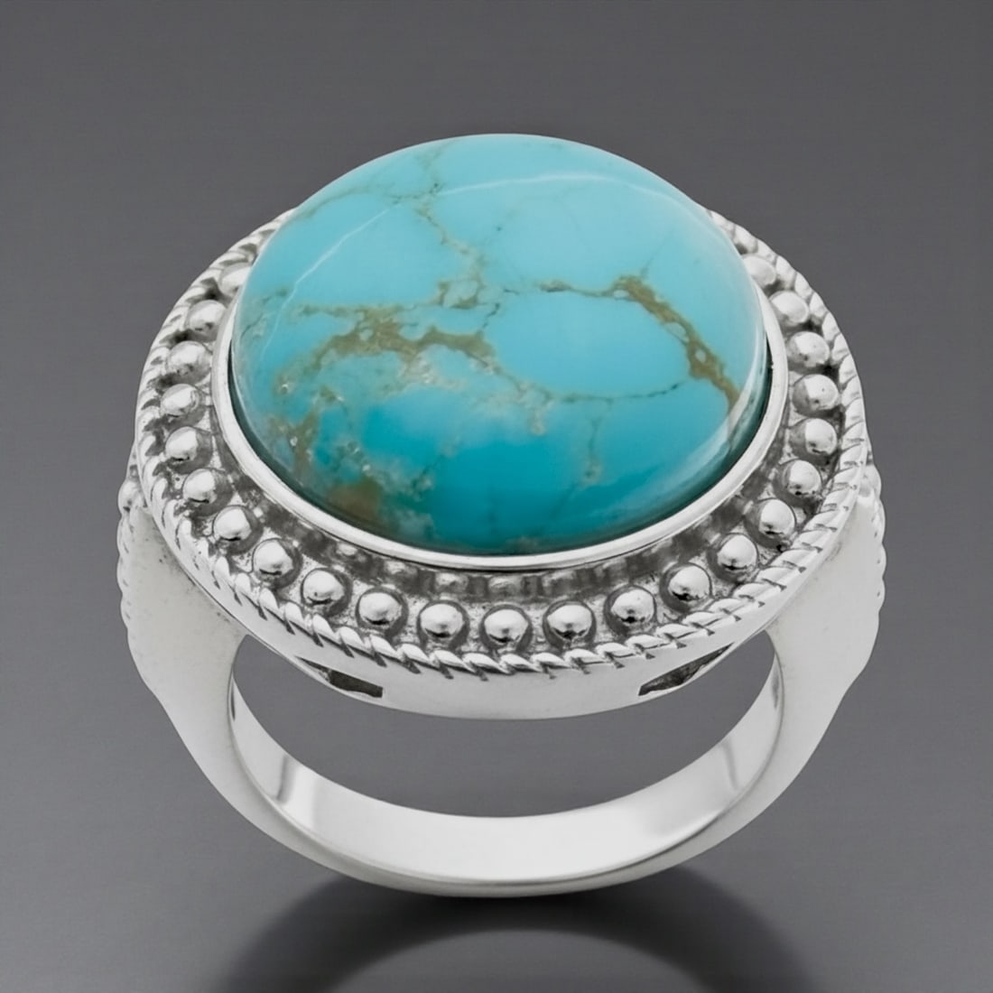 Sterling Silver Beaded Border Turquoise Statement Ring SZ 7 (1 of 1)