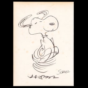 Charles M. Schulz Drawing of Snoopy on Paper