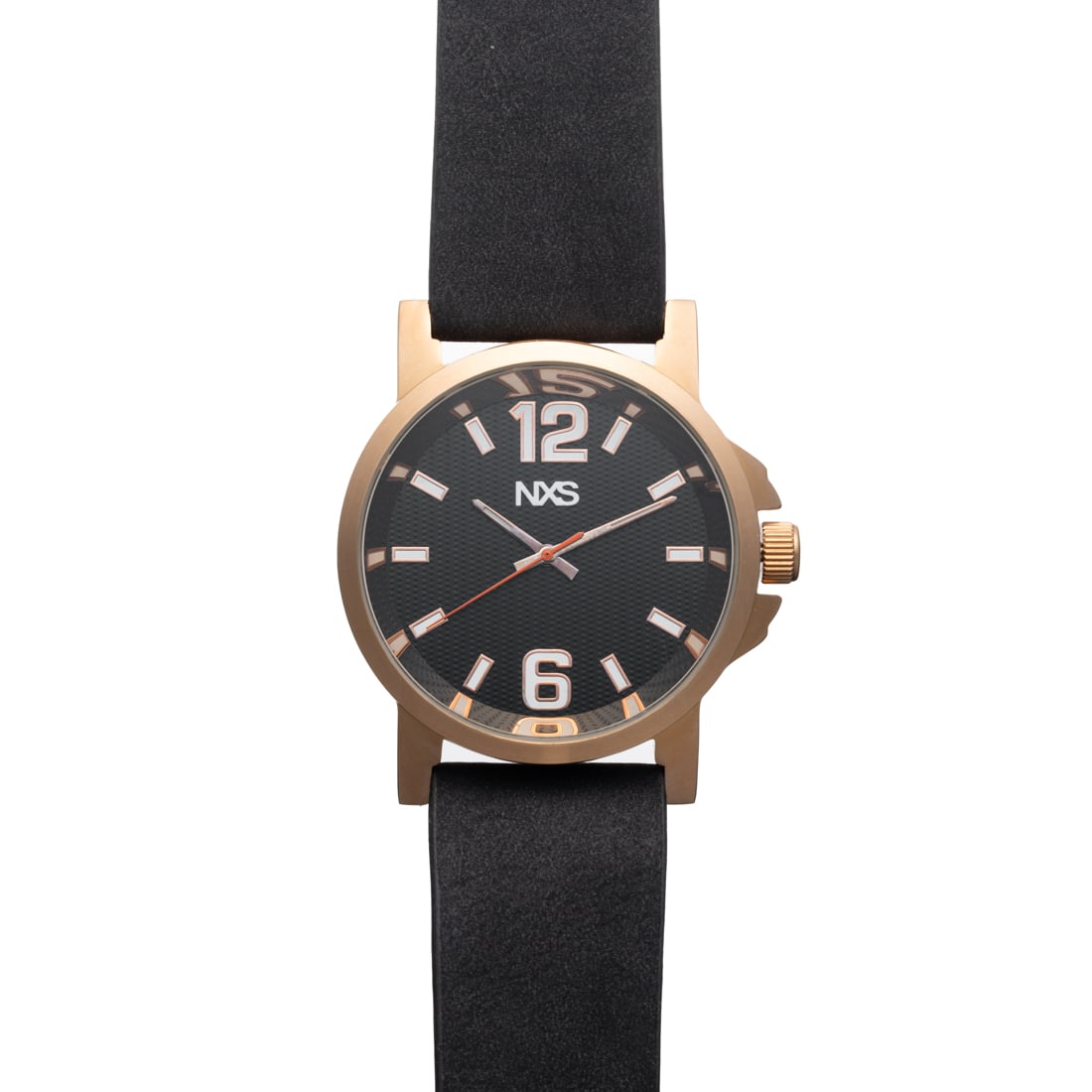 NSX Men’s Watch – 43mm Rose Goldtone: The NSX Men’s Watch pairs a bold 43mm rose gold case with a sleek black sueded vinyl band for a refined, modern look. Built for everyday wear, it features reliable quartz performance and 30-mete