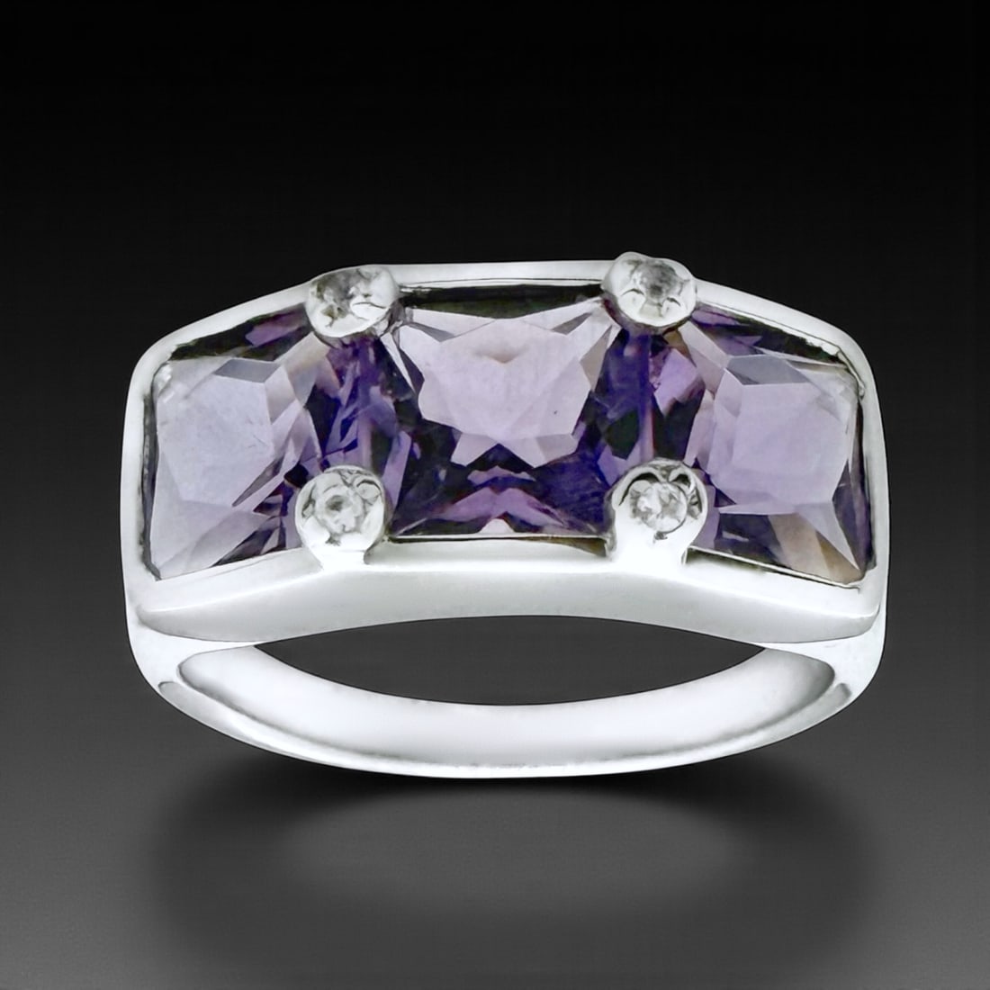 Past,Present,Future Trilogy 3 Stone Amethyst Ring - Size 7.25 (1 of 1)