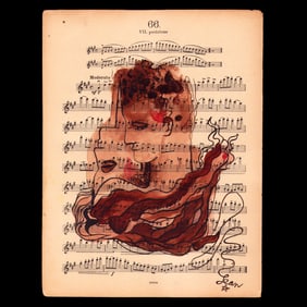 Jean Cocteau – Mixed Media on Sheet Music