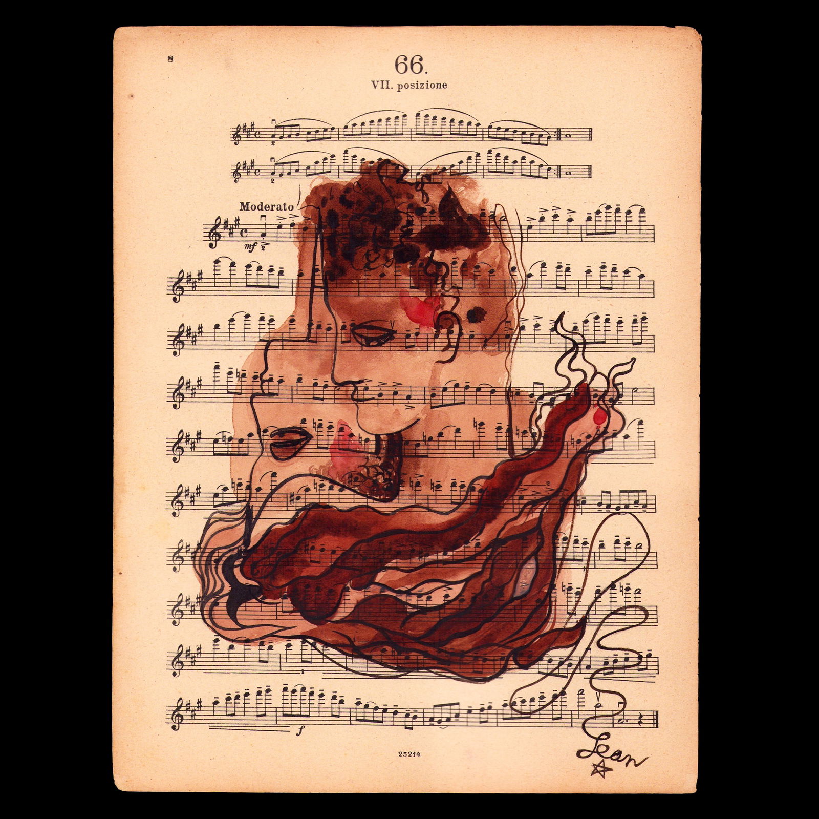 Jean Cocteau – Mixed Media on Sheet Music (1 of 7)