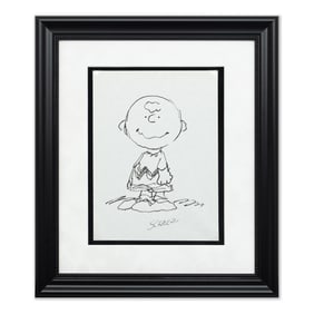Charles M. Schulz Drawing of Charlie Brown on Paper