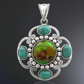 Green Mohave Turquoise & Campo Frio Turquoise Silver Pendant
