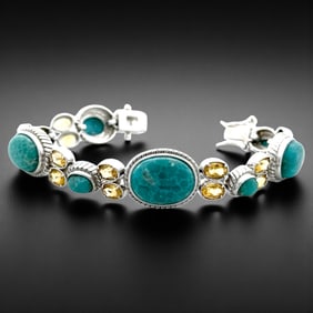Southwest Turquoise & Citrine Sterling Silver Bracelet 6.75"