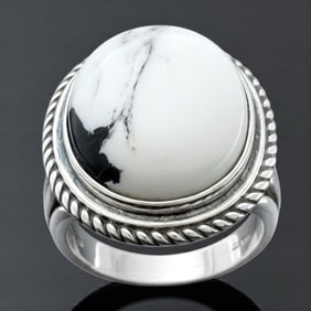 Stunning White Buffalo Cable Design Sterling Silver Ring-Sz 6
