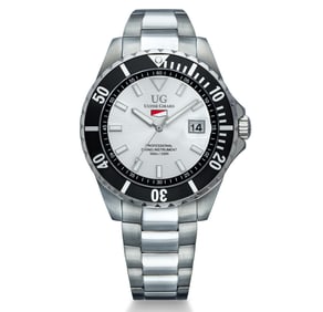 Ulysse Girard Watch Blue Fin Collection – Silver Dial & Black Bezel